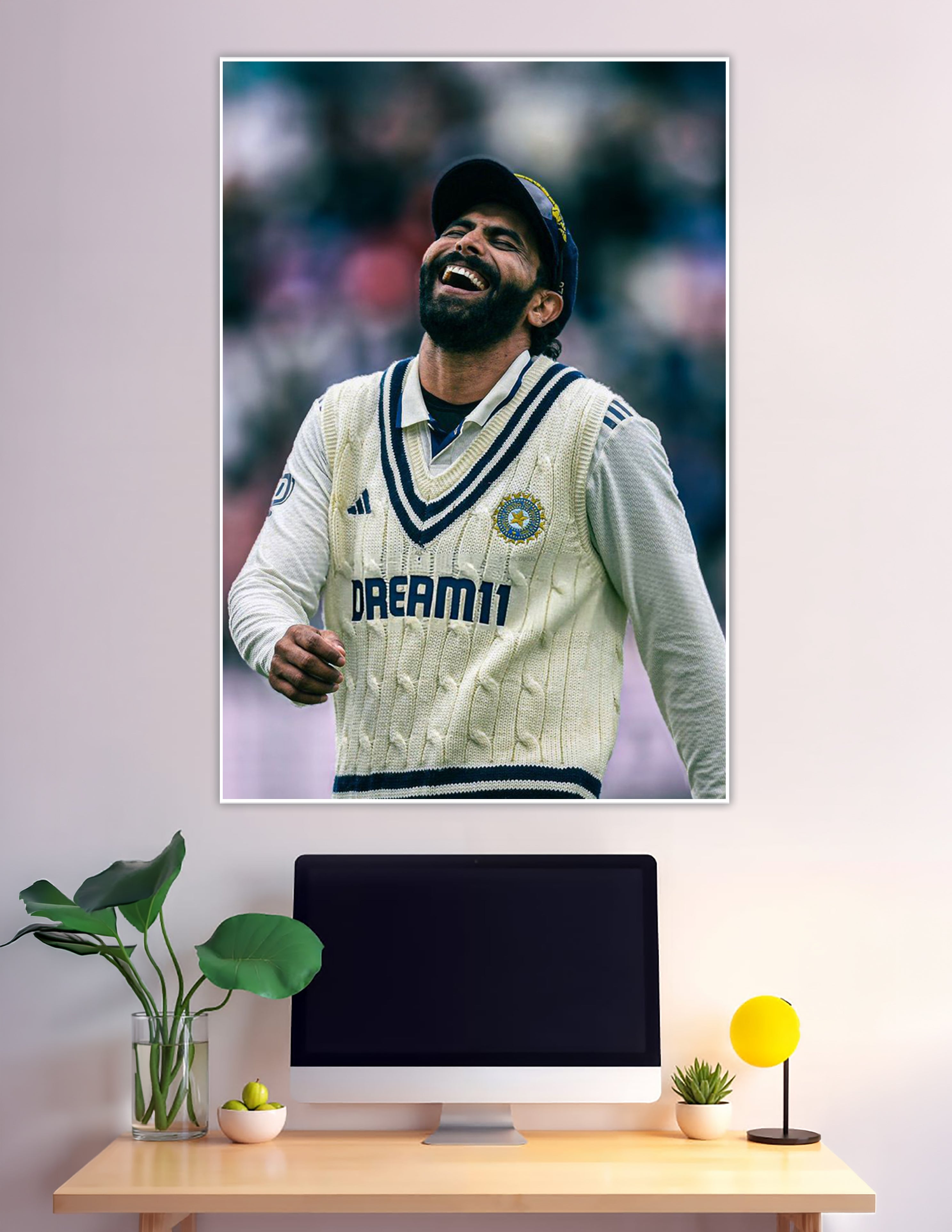 Ravindra Jadeja laughing in India Test cricket whites