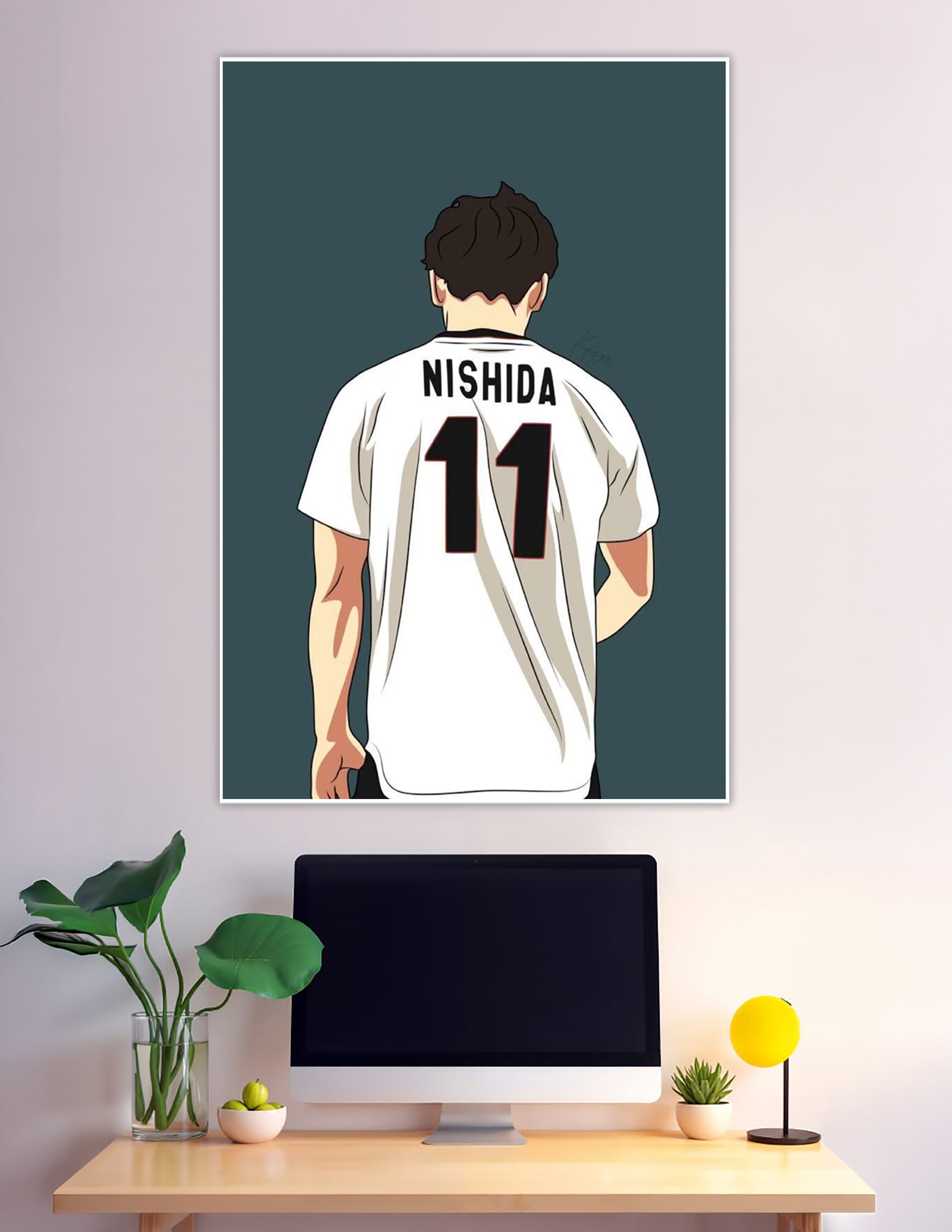 Anime illustration of Nishida wearing jersey number 11