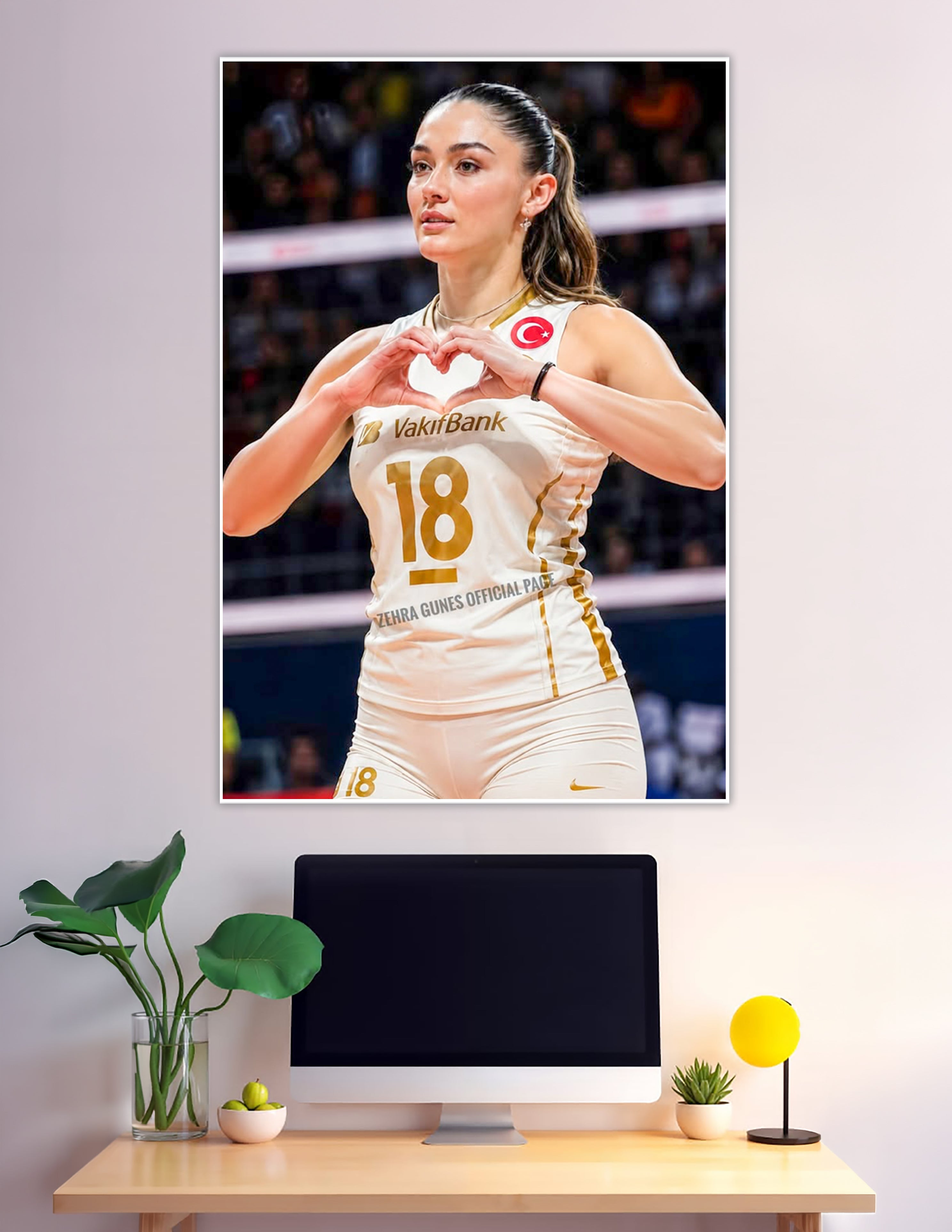Zehra Gunes VakifBank jersey number 18 heart gesture