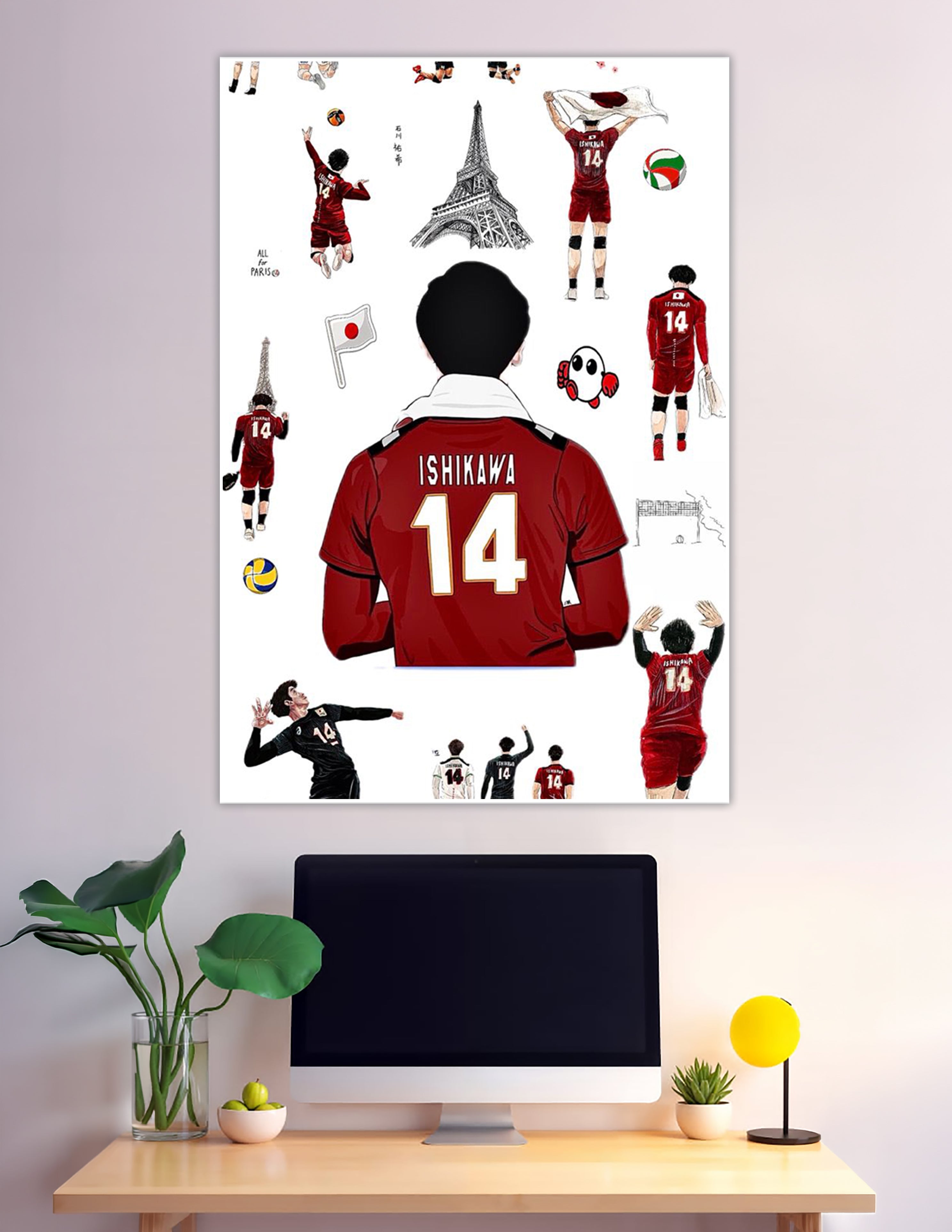 Ishikawa number 14 Japan volleyball Paris Olympics illustrated poster
