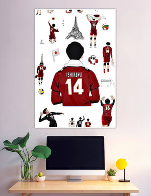 Ishikawa number 14 Japan volleyball Paris Olympics illustrated poster