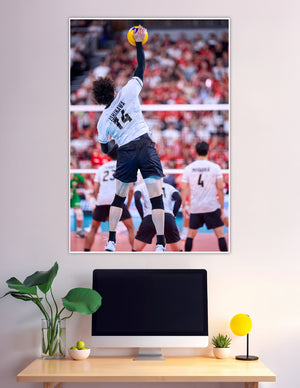 Ishikawa number 14 jumping volleyball serve action poster