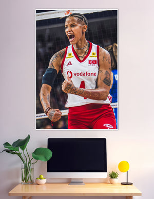 Turkey volleyball player celebrating fiercely during VNL match