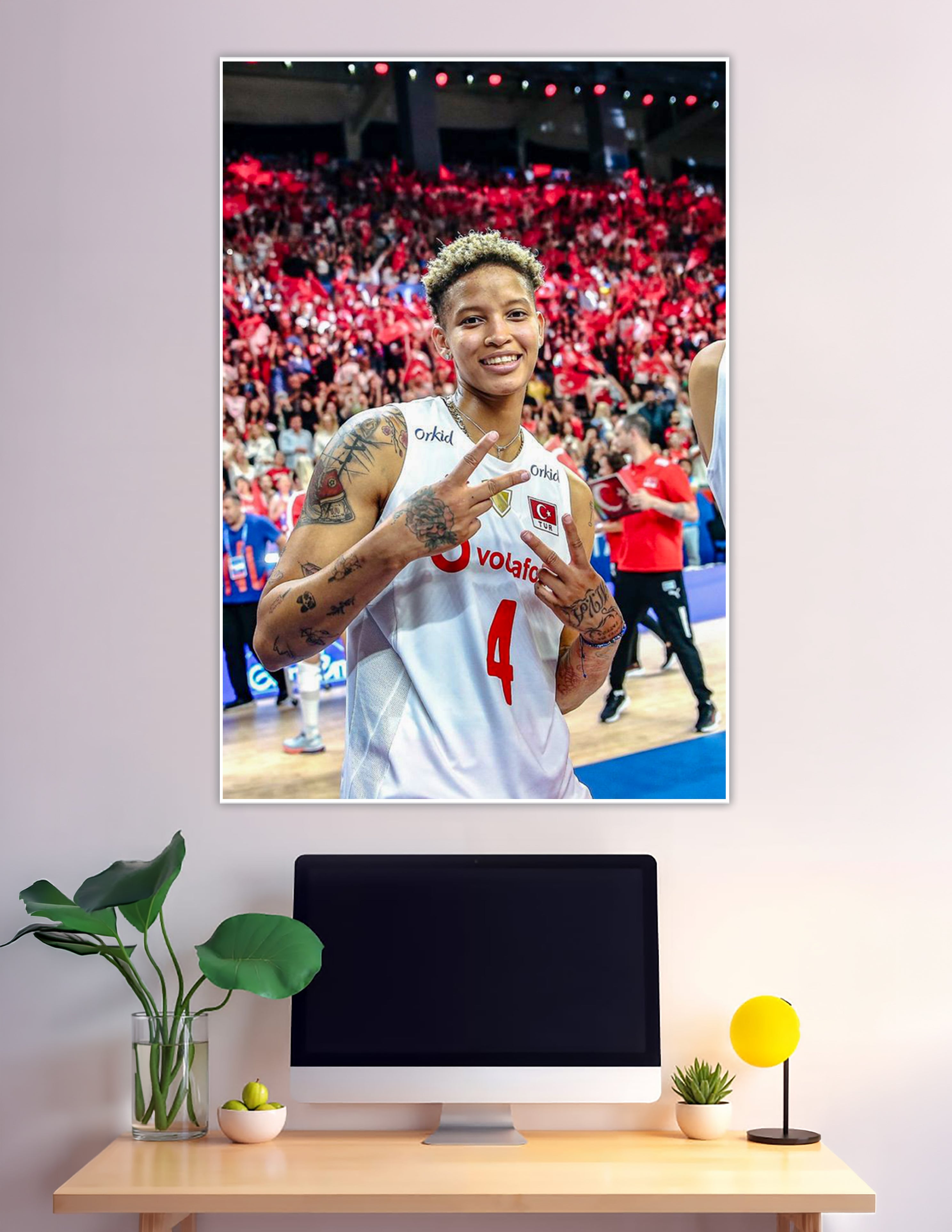 Turkey basketball player number 4 celebrating victory with fans