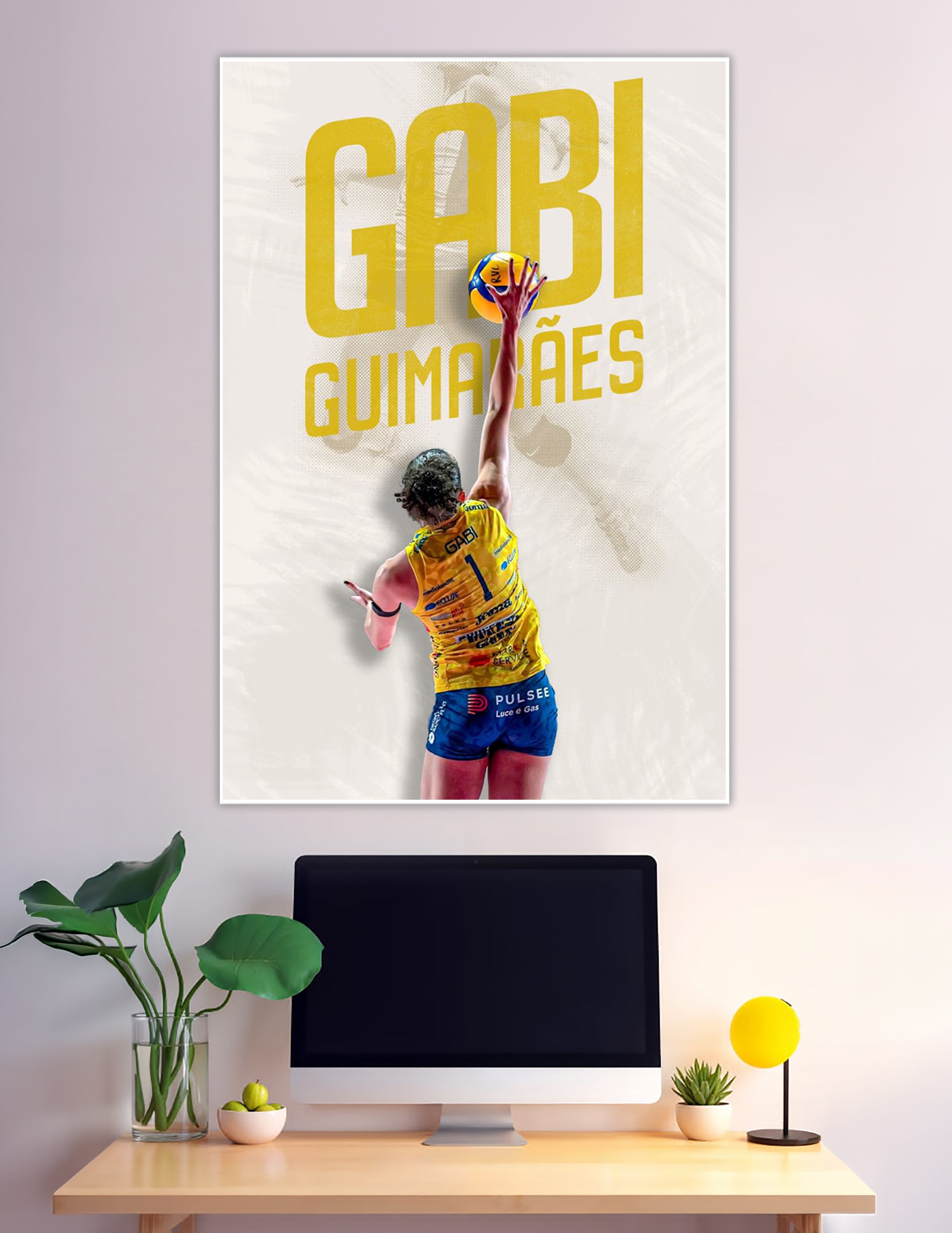 Gabi Guimarães spiking volleyball in yellow jersey poster