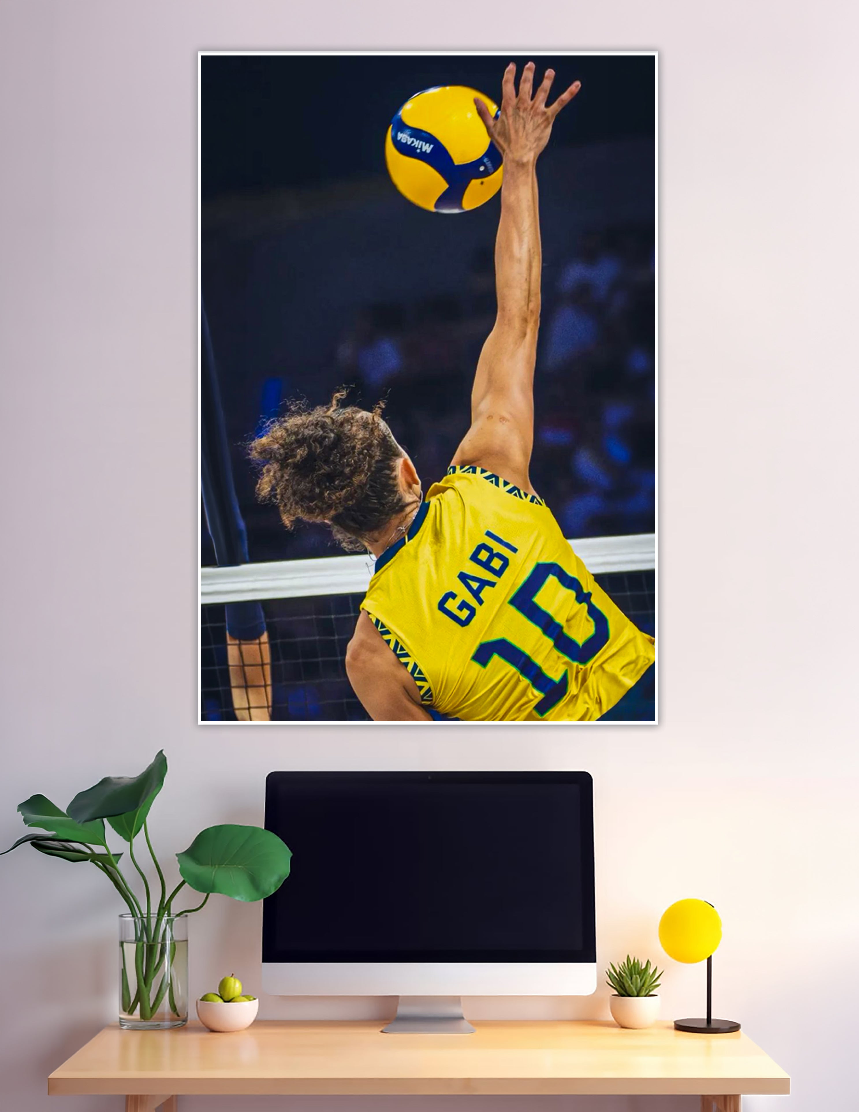 Gabi Brazil volleyball player spiking Mikasa ball mid-air