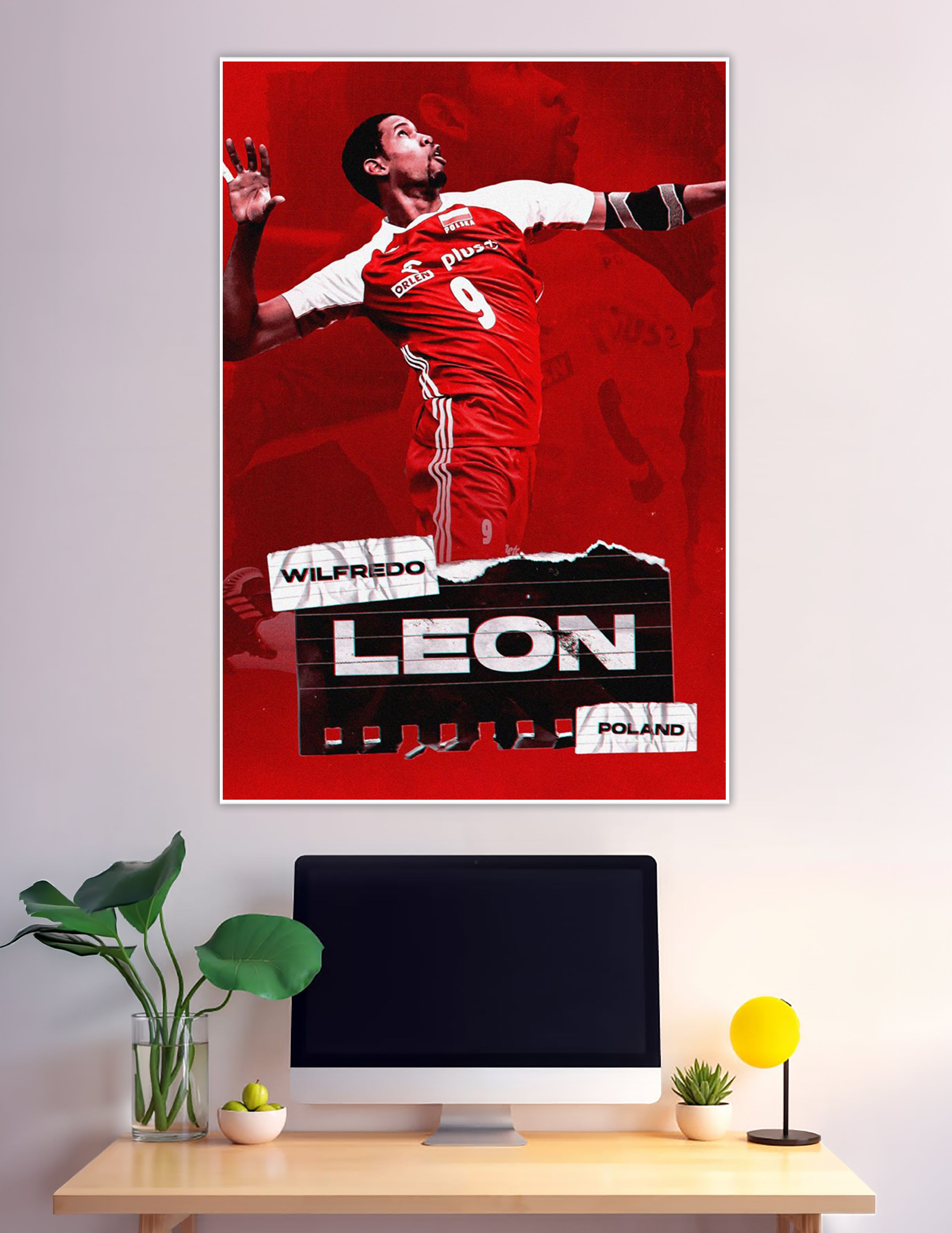 Wilfredo Leon Poland volleyball player number 9 red poster