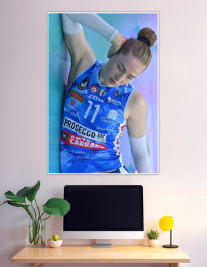 Female volleyball player number 11 blue Joma jersey poster