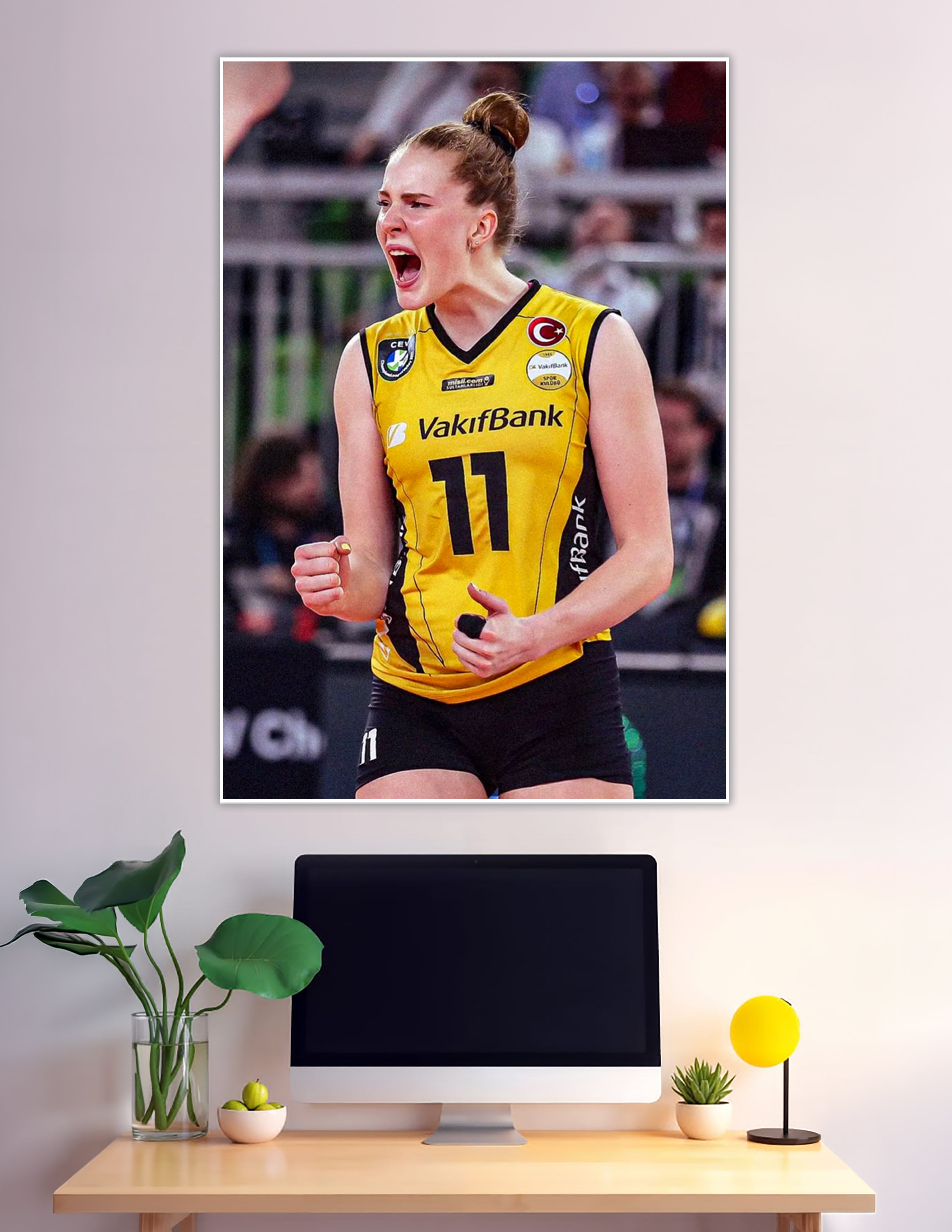 VakifBank volleyball player number 11 celebrating intensely